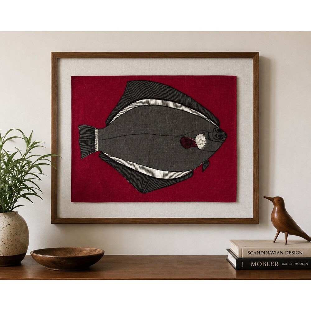 Vintage Mid Century Modern Scandinavia Flat Fish Linen Placemat Replacement/Art